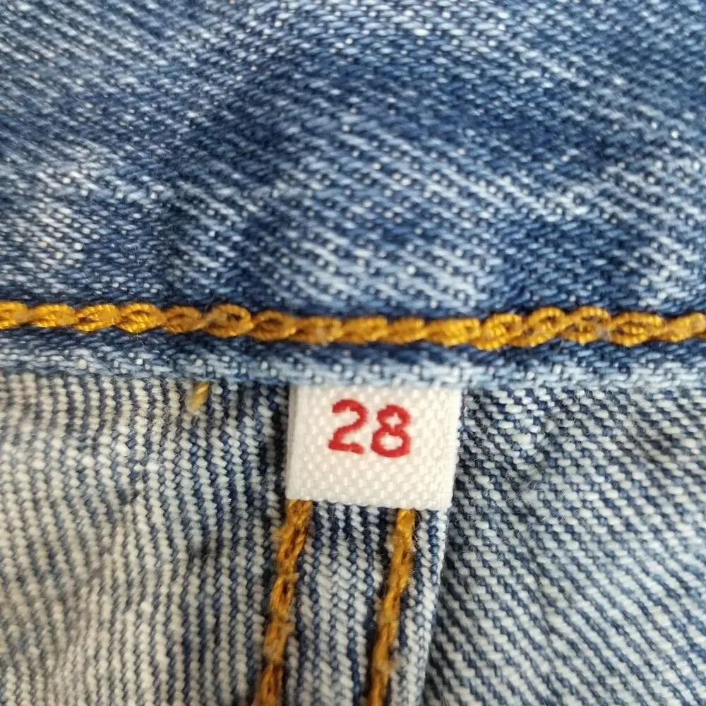 Levis 501 Jeans Womens 28x28 Blue White Oak Cone Denim Raw Hem Straight